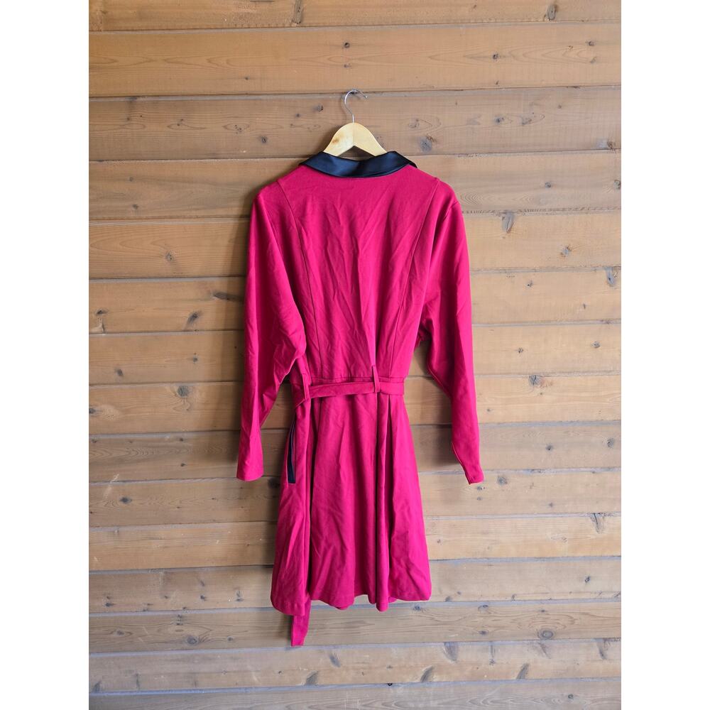 Torrid Tuxedo Dress Mini Skater Jester Red NWT 24 Vneck Satin Long Sleeve Belted - Picture 3 of 6